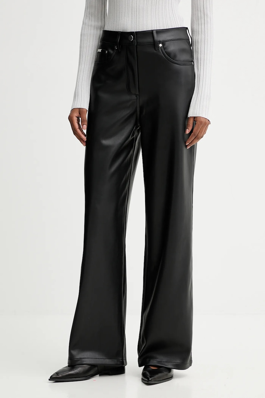 Kalhoty Calvin Klein Jeans dámské, černá barva, high waist, LV044D619G