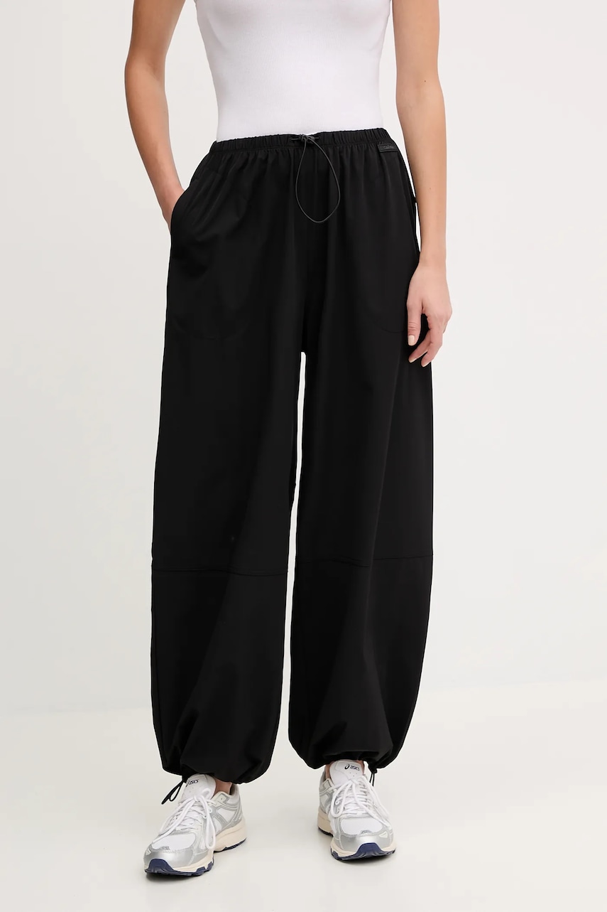 Kalhoty Calvin Klein Performance dámské, černá barva, široké, high waist, LVGWF5P616