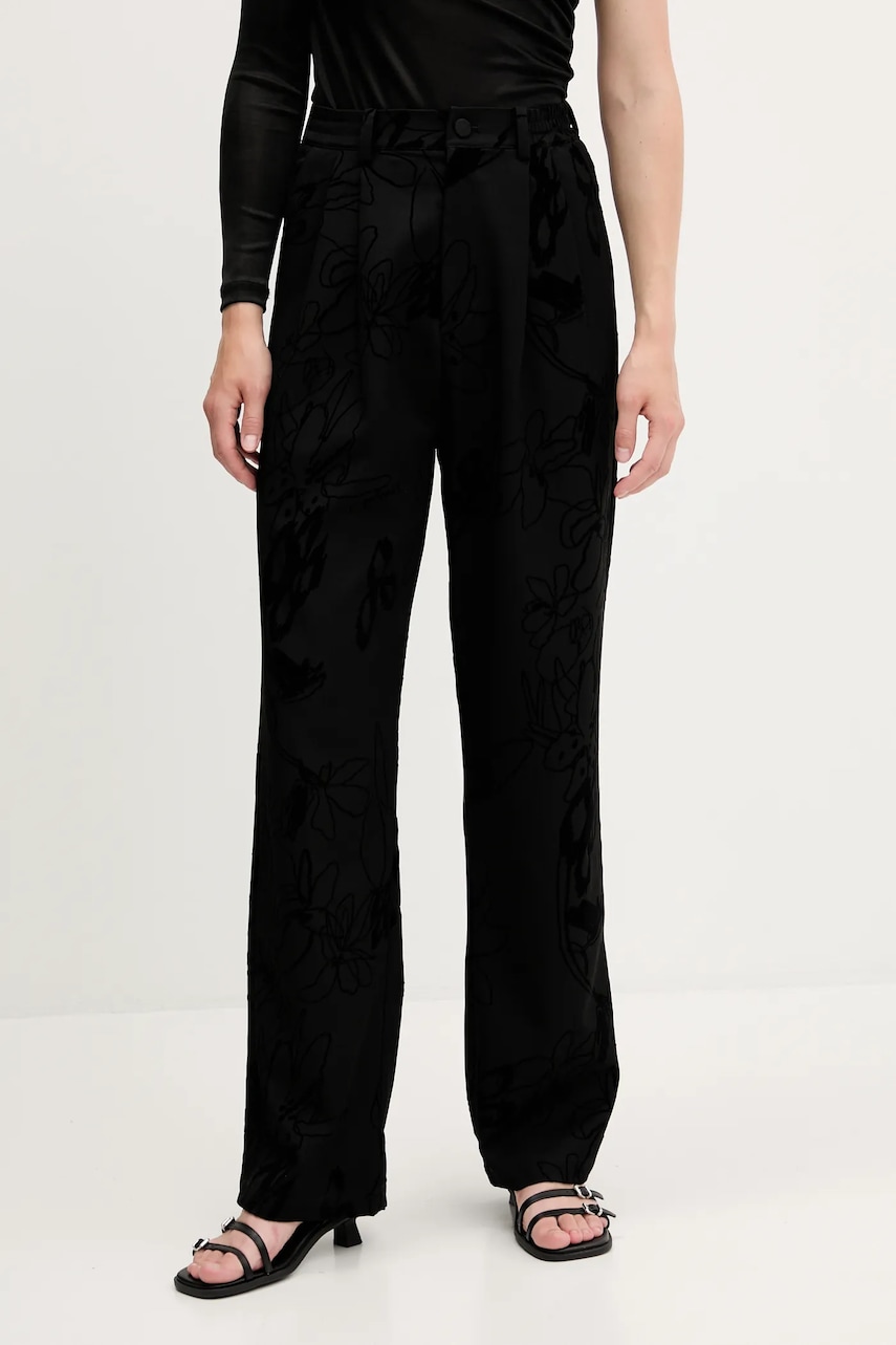 Kalhoty Desigual FLOCK dámské, černá barva, široké, high waist, 25WWPW05
