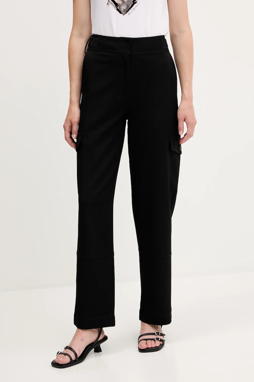 Kalhoty Desigual SAGUN dámské, černá barva, kapsáče, high waist, 25WWPW08