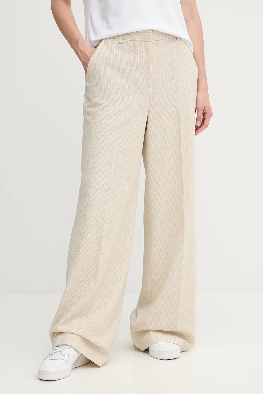 Kalhoty Dkny dámské, béžová barva, široké, high waist, UD5PS051