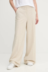 Kalhoty Dkny dámské, béžová barva, široké, high waist, UD5PS051