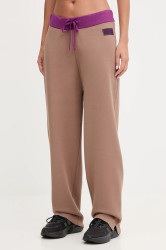 Kalhoty EA7 Emporio Armani dámské, hnědá barva, široké, high waist, AF18425.7X000385