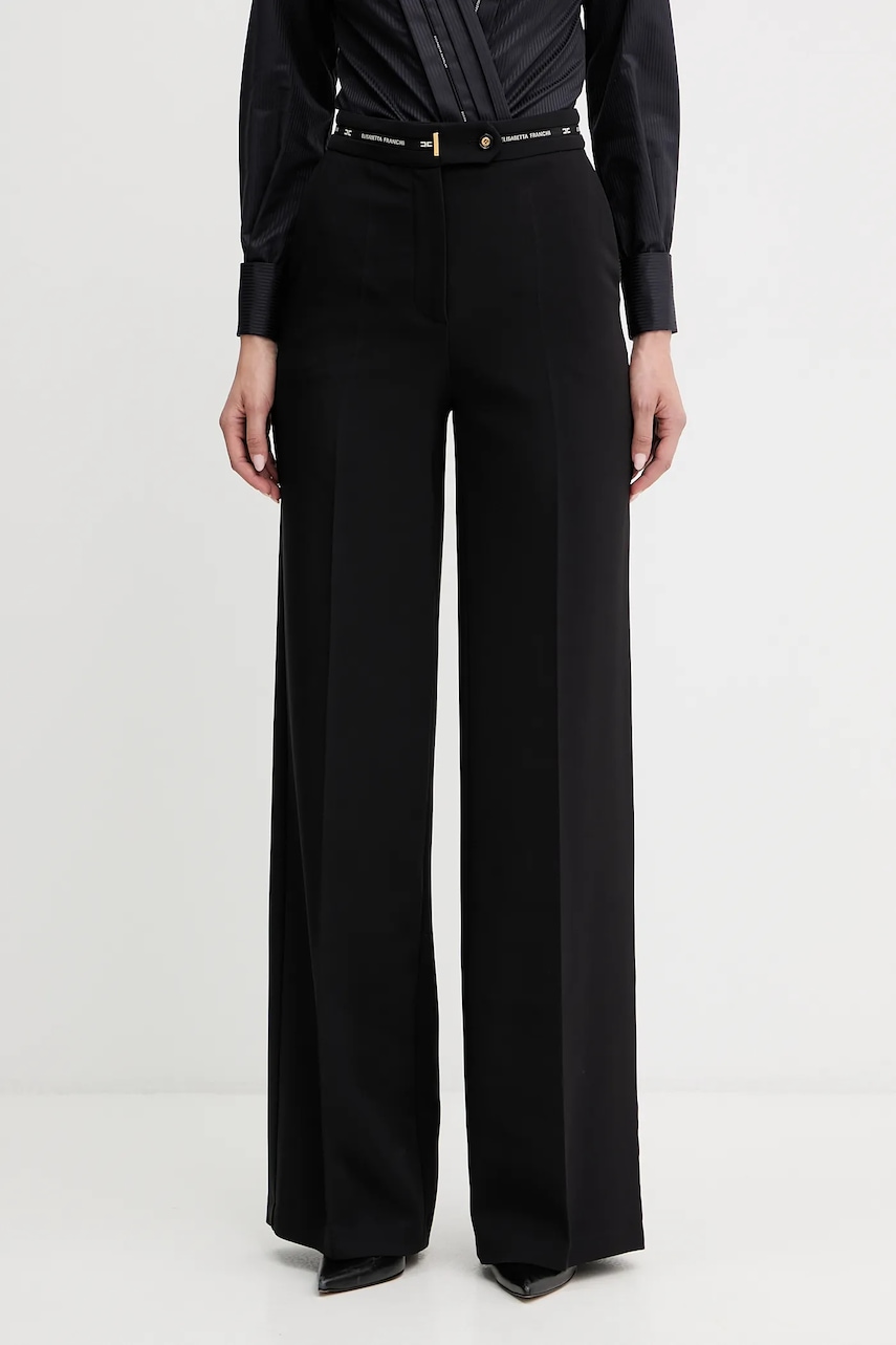 Kalhoty Elisabetta Franchi dámské, černá barva, široké, high waist, PA10356E2