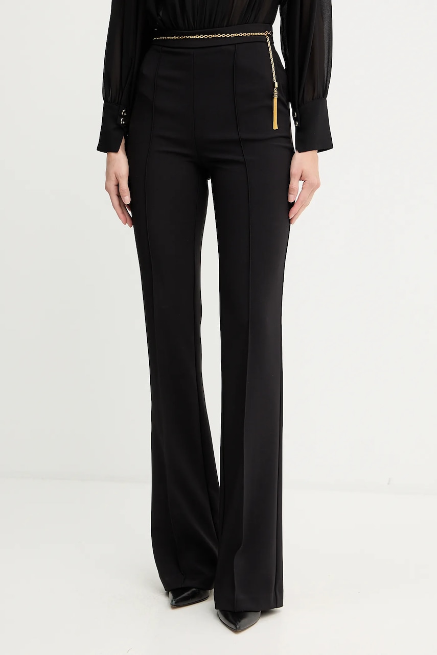Kalhoty Elisabetta Franchi dámské, černá barva, zvony, high waist, PA14157E2