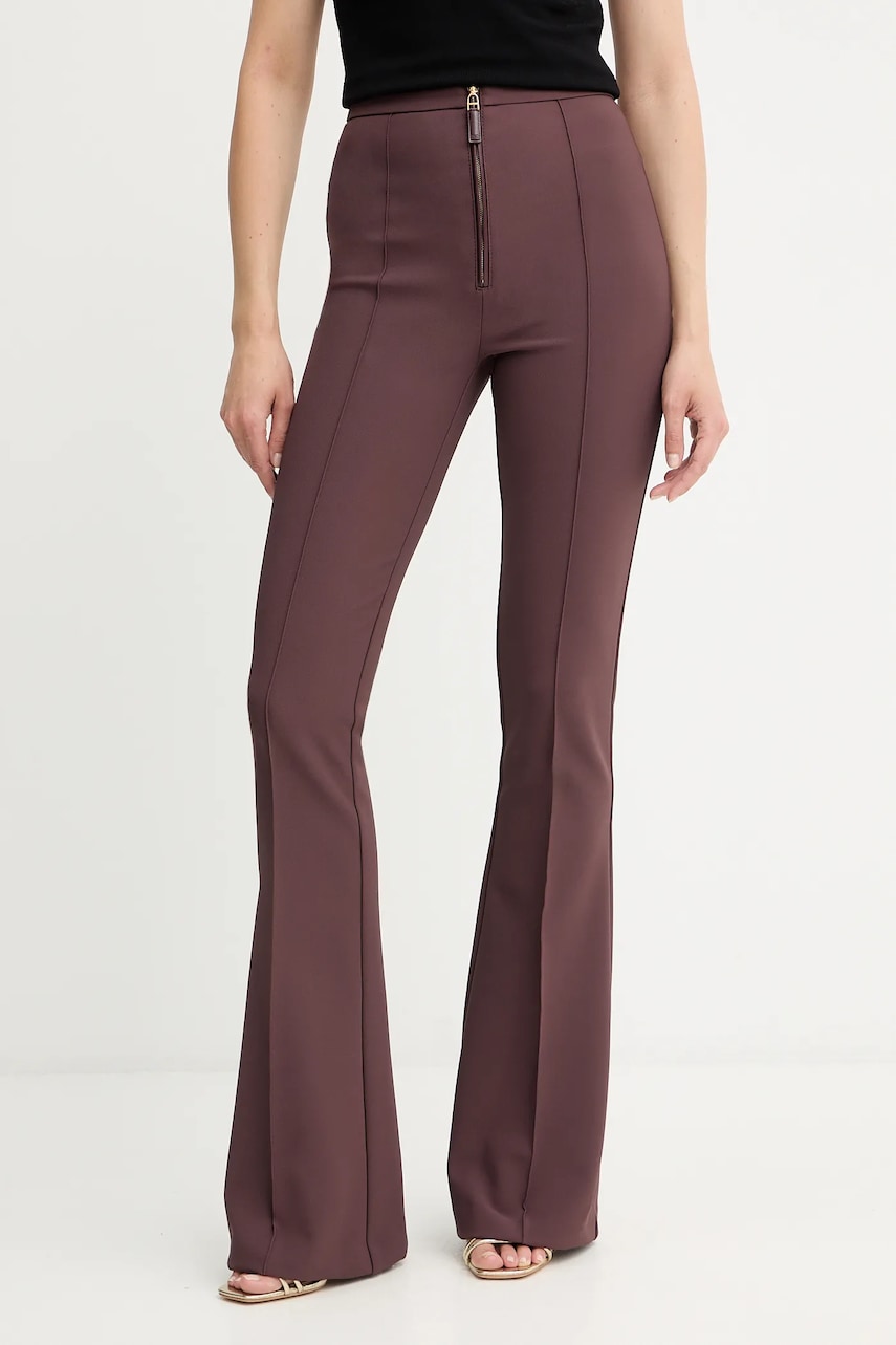 Kalhoty Elisabetta Franchi dámské, vínová barva, zvony, high waist, PA12256E2