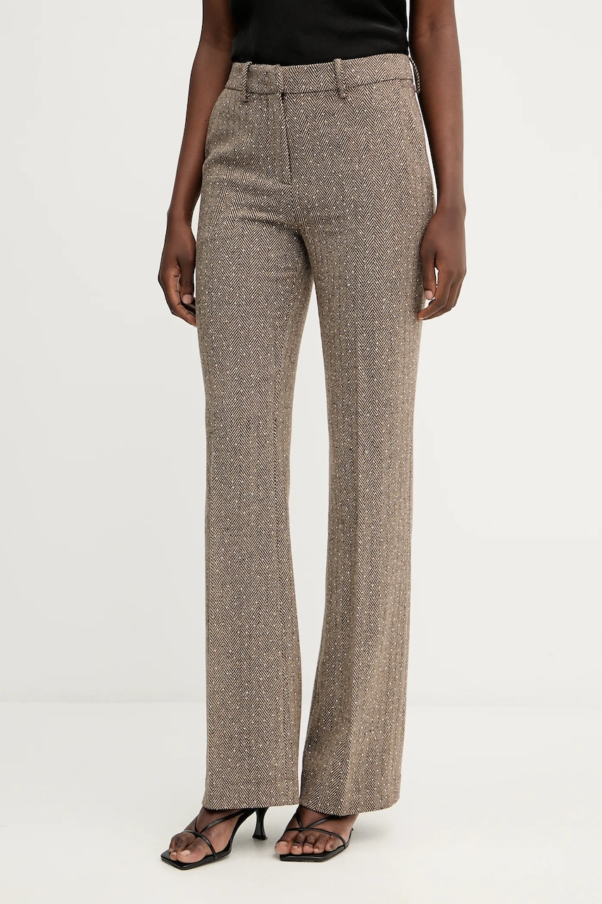 Kalhoty Ermanno Firenze dámské, hnědá barva, zvony, high waist, 57TP002ED0