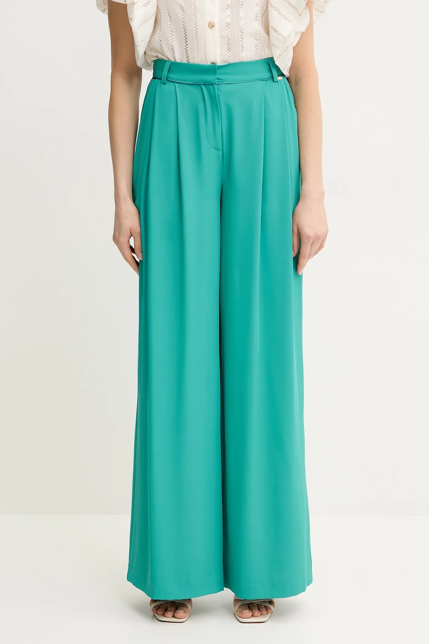 Kalhoty Fracomina dámské, tyrkysová barva, široké, high waist, FS25SV3012W47601