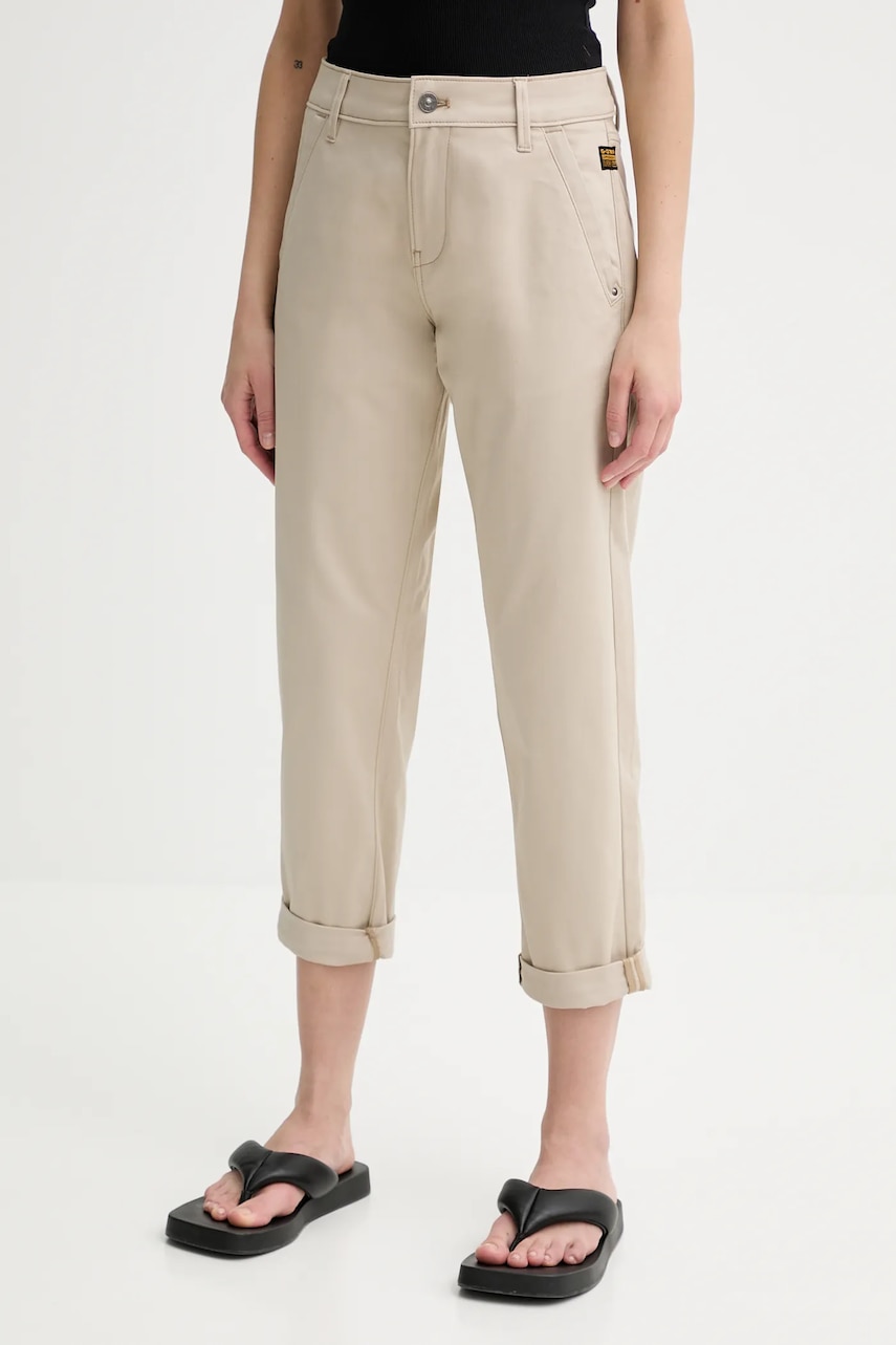 Kalhoty G-Star dámské, béžová barva, střih chinos, high waist, D25257-D715