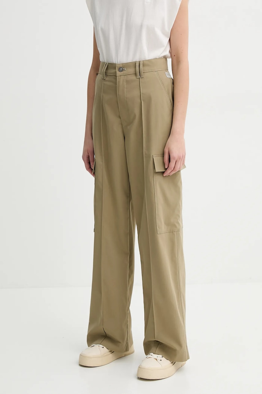 Kalhoty G-Star dámské, zelená barva, široké, high waist, D26036-D909