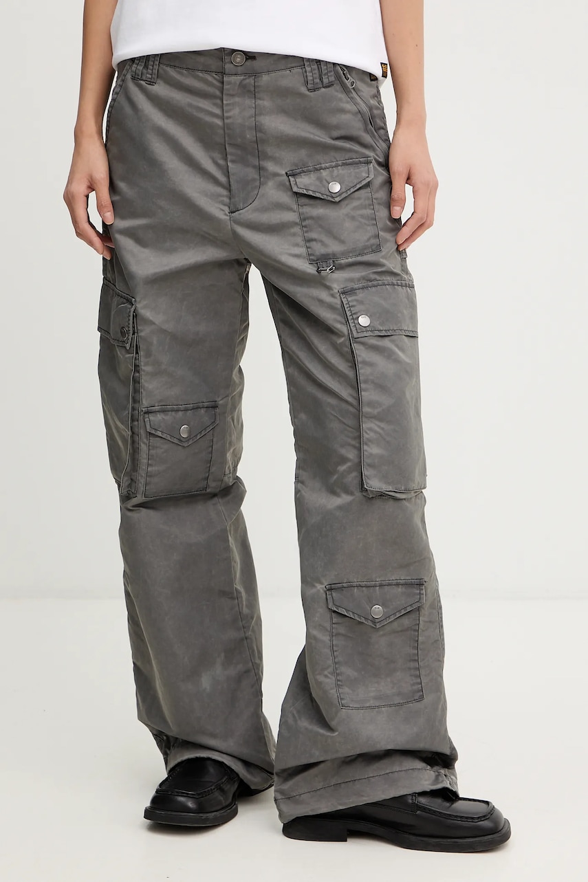 Kalhoty G-Star Mega cargo dámské, šedá barva, kapsáče, high waist, D27437-D192