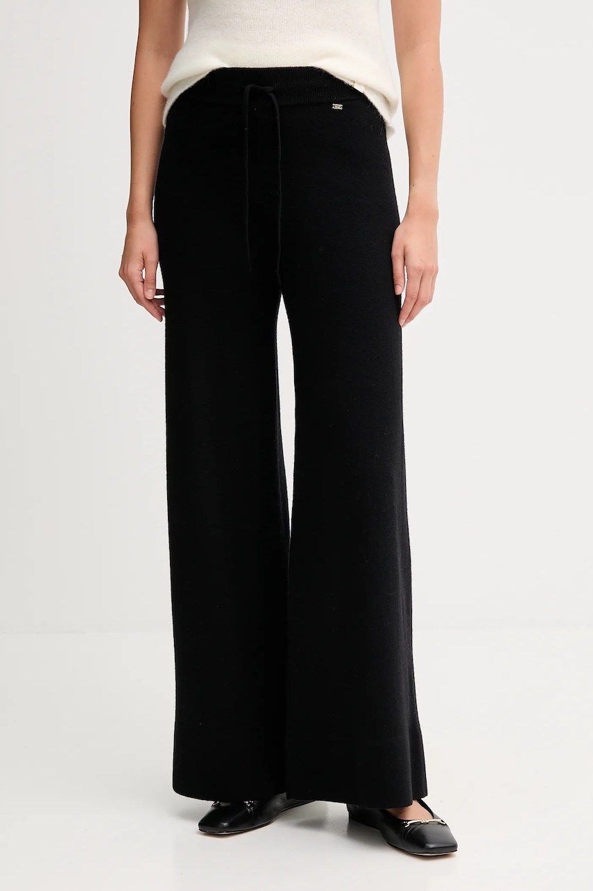 Kalhoty Gaudi dámské, černá barva, široké, high waist, 521FD23002