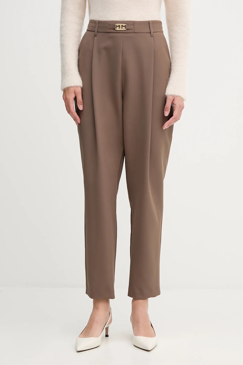 Kalhoty Gaudi dámské, hnědá barva, střih cigarette, high waist, 521FD25011