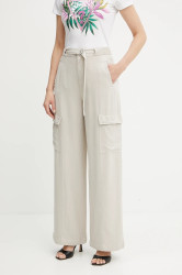 Kalhoty Guess AGATHA dámské, béžová barva, široké, high waist, W5GA1T WDP85