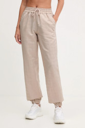 Kalhoty Guess AOP dámské, béžová barva, high waist, V5YB14 WHFU0
