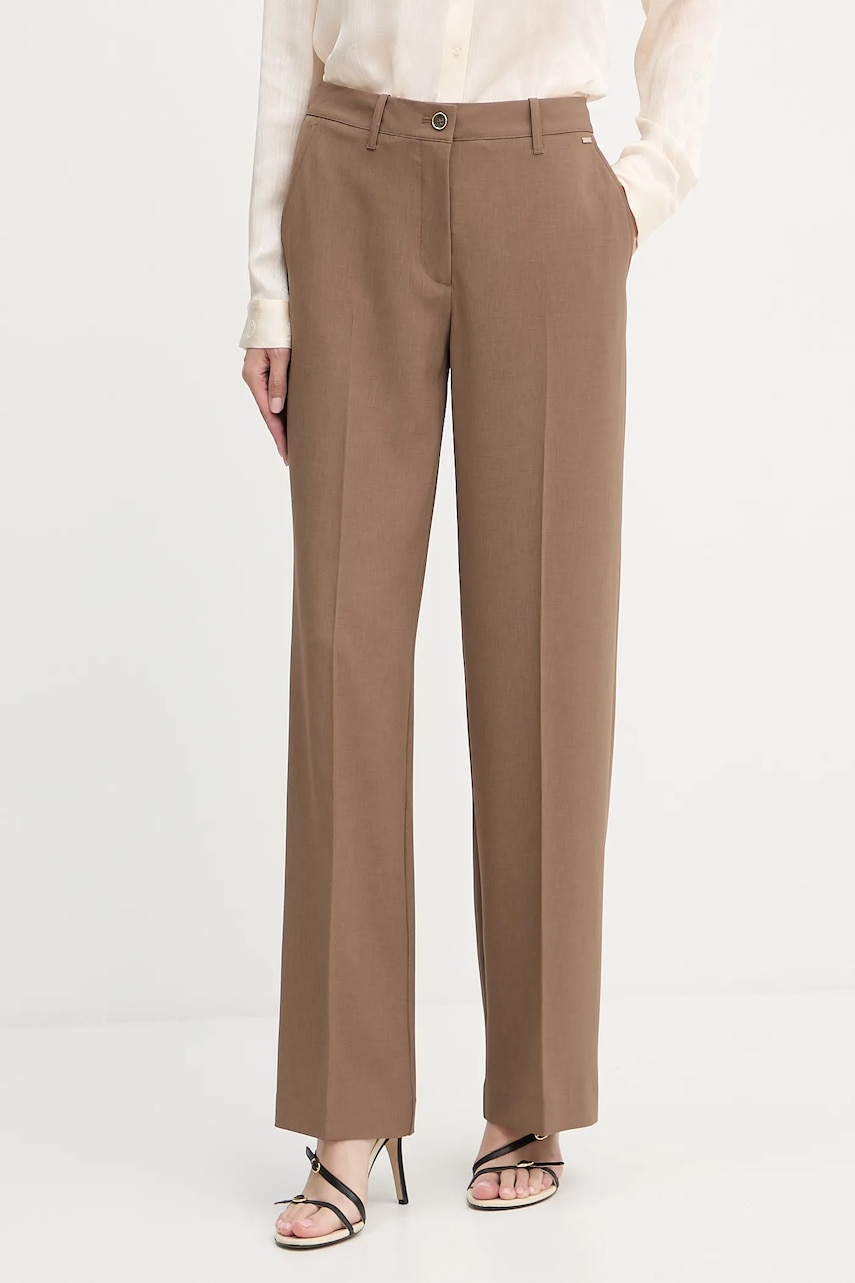 Kalhoty Guess DOROTHEE dámské, hnědá barva, široké, high waist, W5YB04 WHD92