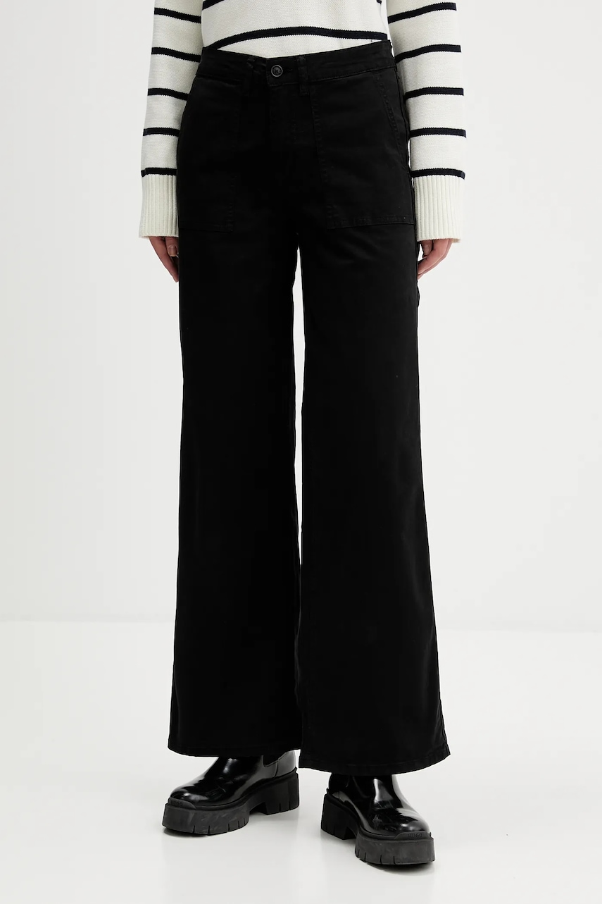 Kalhoty Guess Jeans dámské, černá barva, široké, high waist, W5GB40 WGB51