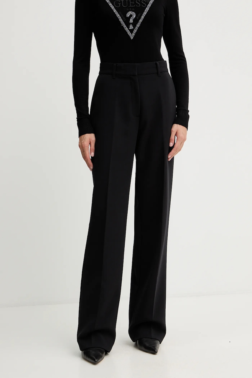 Kalhoty Guess JOANDRA dámské, černá barva, high waist, W5BB08 W2402