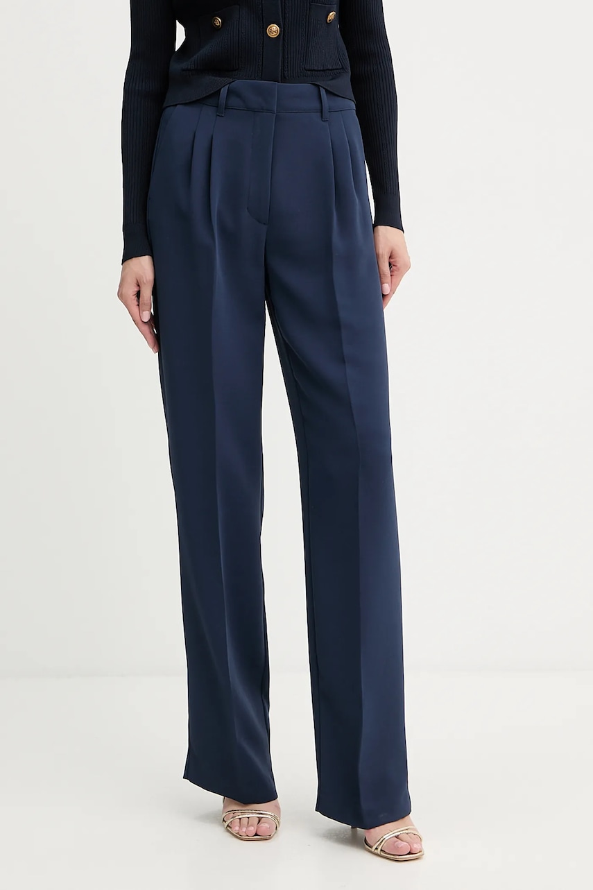 Kalhoty Guess THEOLINE dámské, tmavomodrá barva, široké, high waist, W5YB08 WGHC2