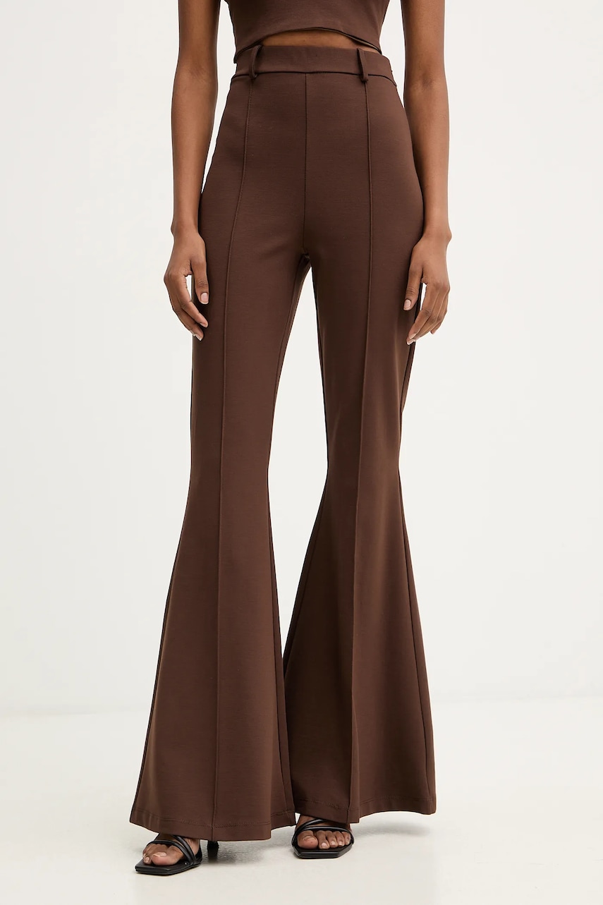 Kalhoty Haveone dámské, hnědá barva, zvony, high waist, PMI-P074