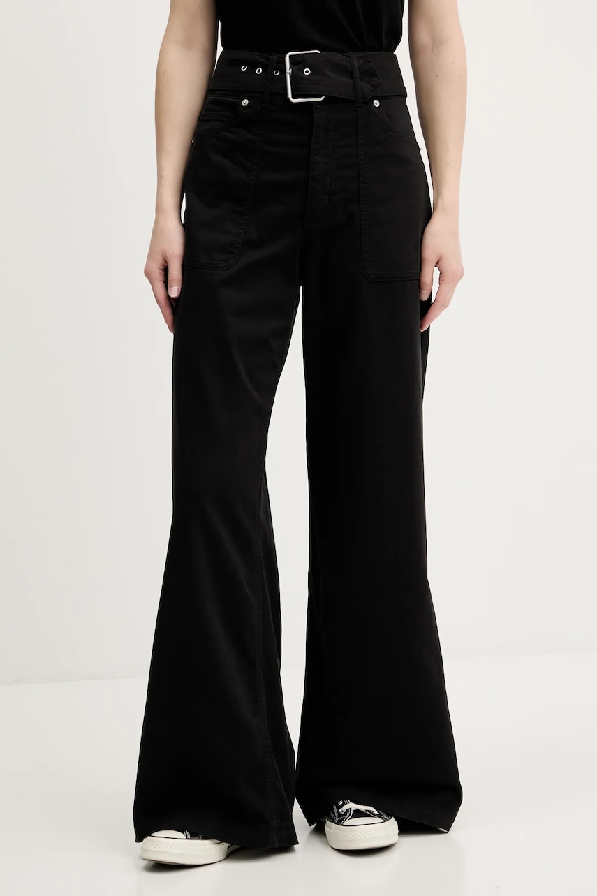 Kalhoty Hugo Blue Hicandi-1-D_B dámské, černá barva, široké, high waist, 50548143