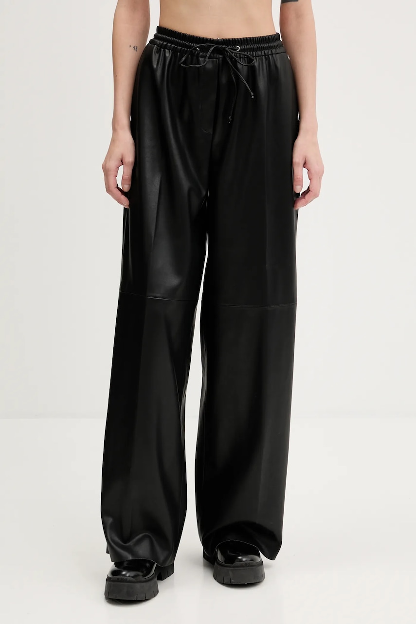 Kalhoty HUGO Hasabelle-1 dámské, černá barva, high waist, 50542323