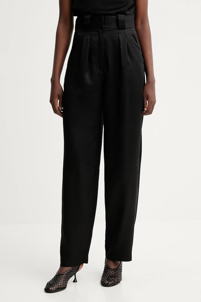 Kalhoty IRO dámské, černá barva, široké, high waist, WP23DANNY