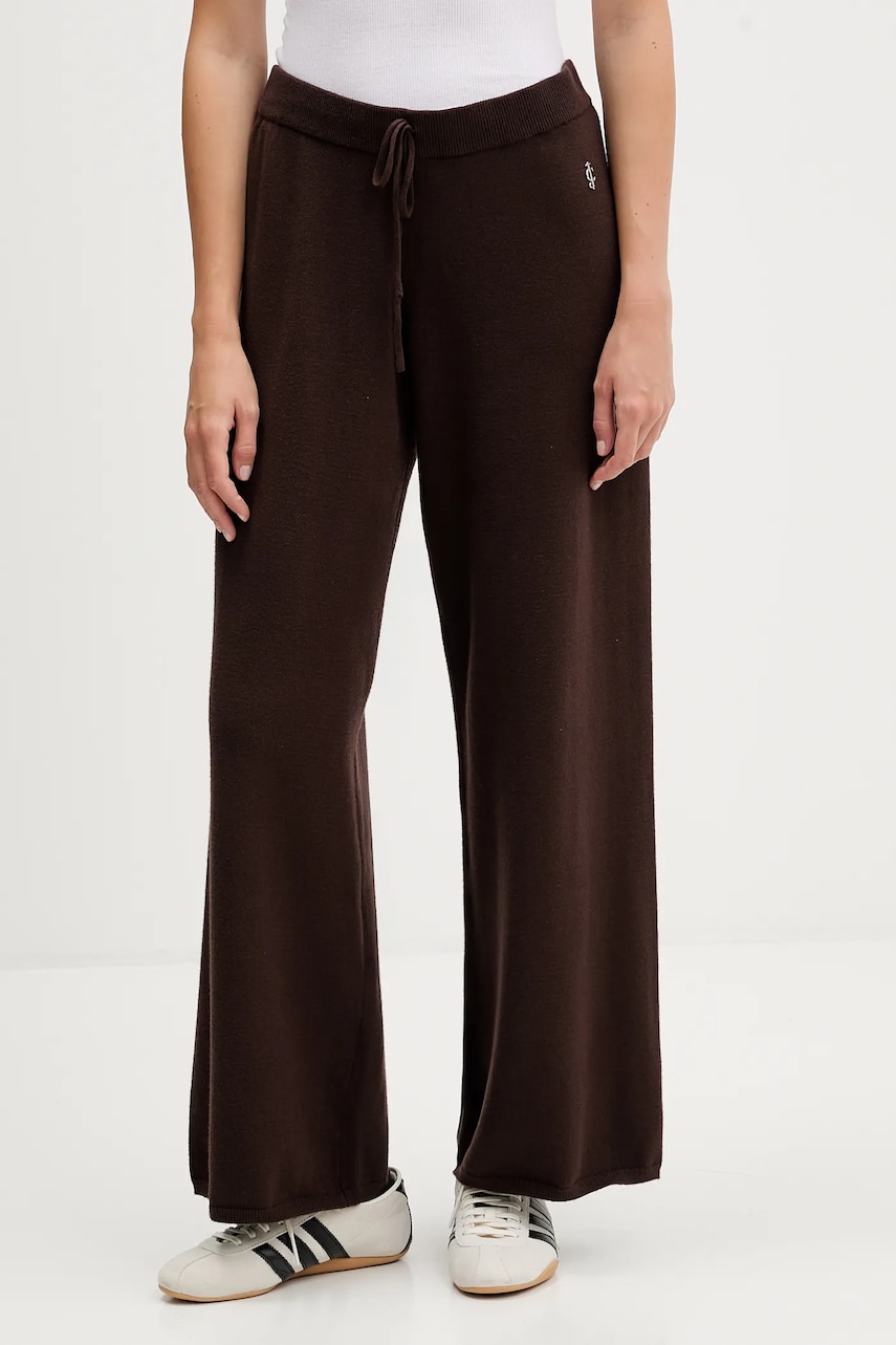 Kalhoty Juicy Couture dámské, hnědá barva, high waist, JCGBJ225017