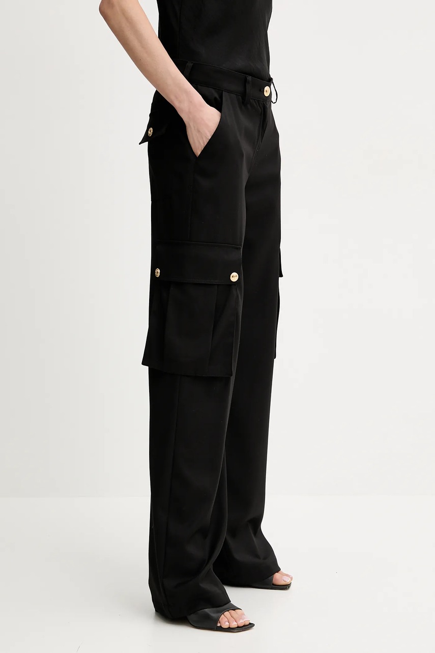 Kalhoty Just Cavalli dámské, černá barva, široké, high waist, 78PAA115 N0463