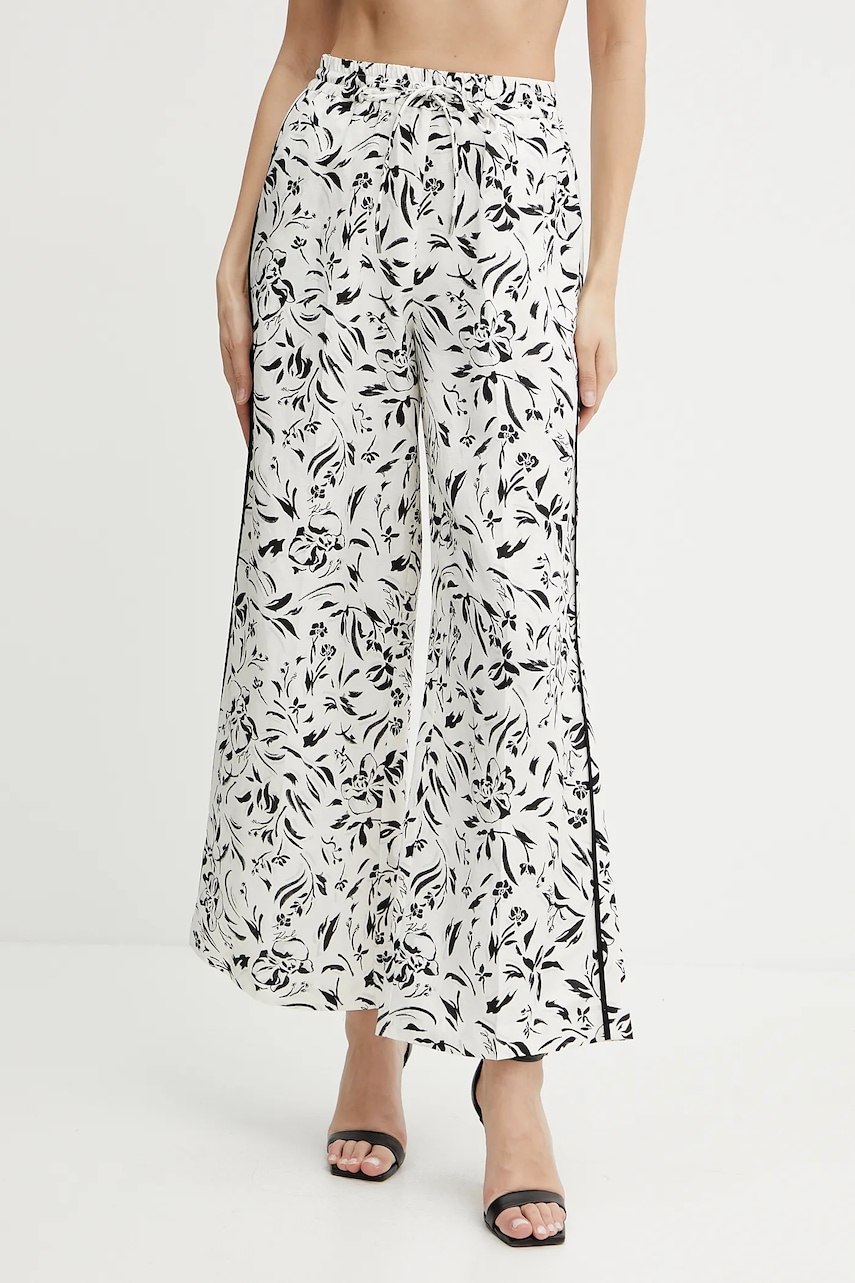 Kalhoty Karl Lagerfeld dámské, bílá barva, široké, high waist, A2W10016