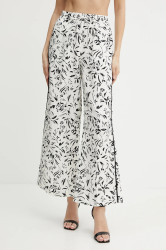 Kalhoty Karl Lagerfeld dámské, bílá barva, široké, high waist, A2W10016