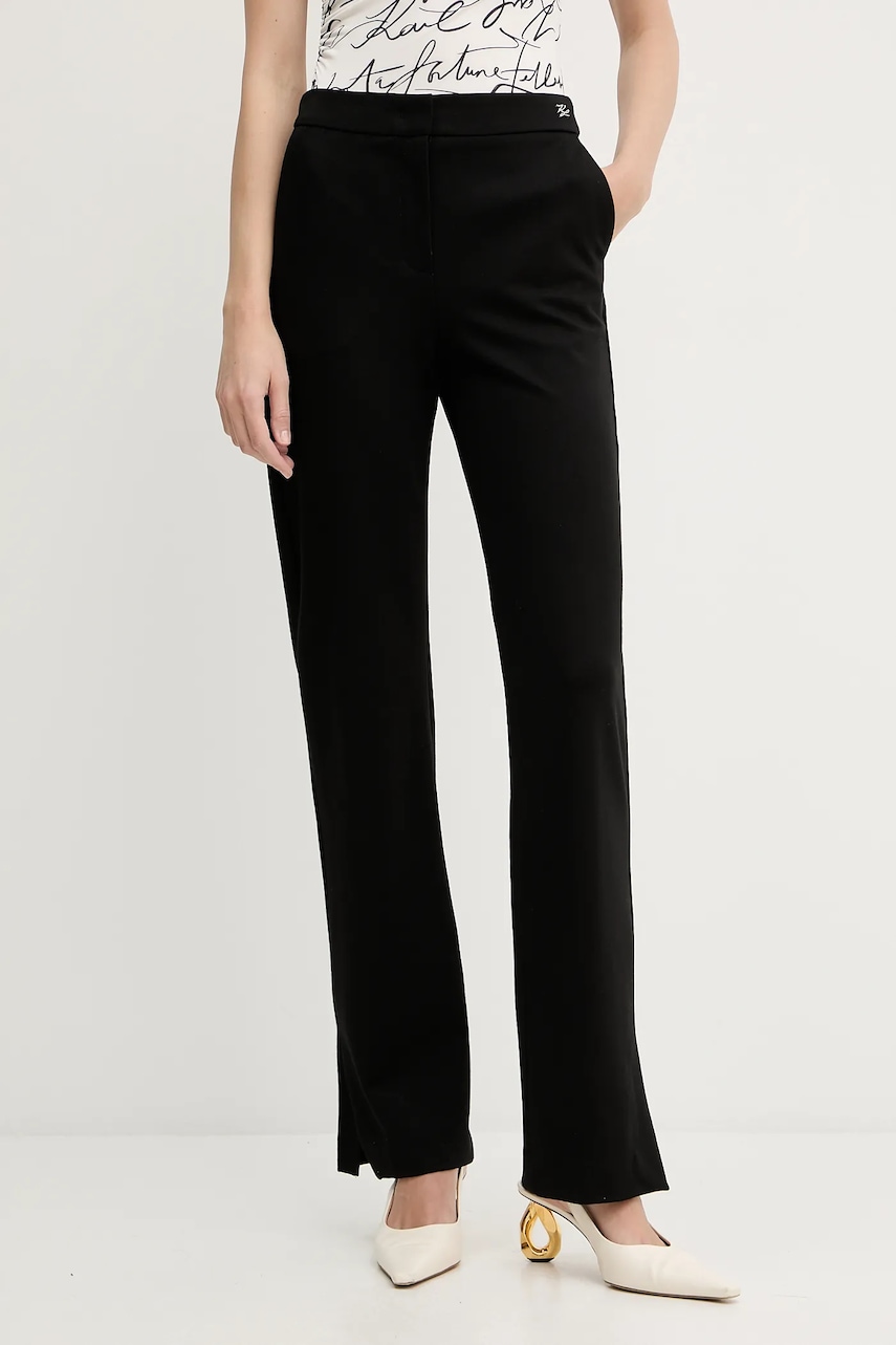 Kalhoty Karl Lagerfeld dámské, černá barva, high waist, A3W10095