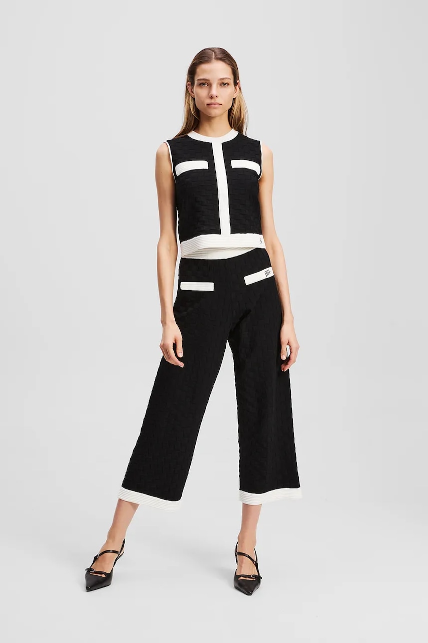 Kalhoty Karl Lagerfeld dámské, černá barva, high waist, A3W10103