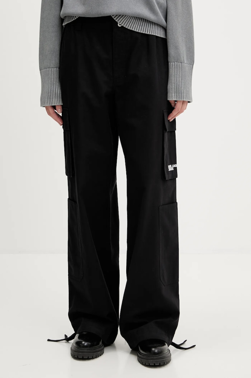 Kalhoty Karl Lagerfeld Jeans dámské, černá barva, široké, high waist, A3W10081