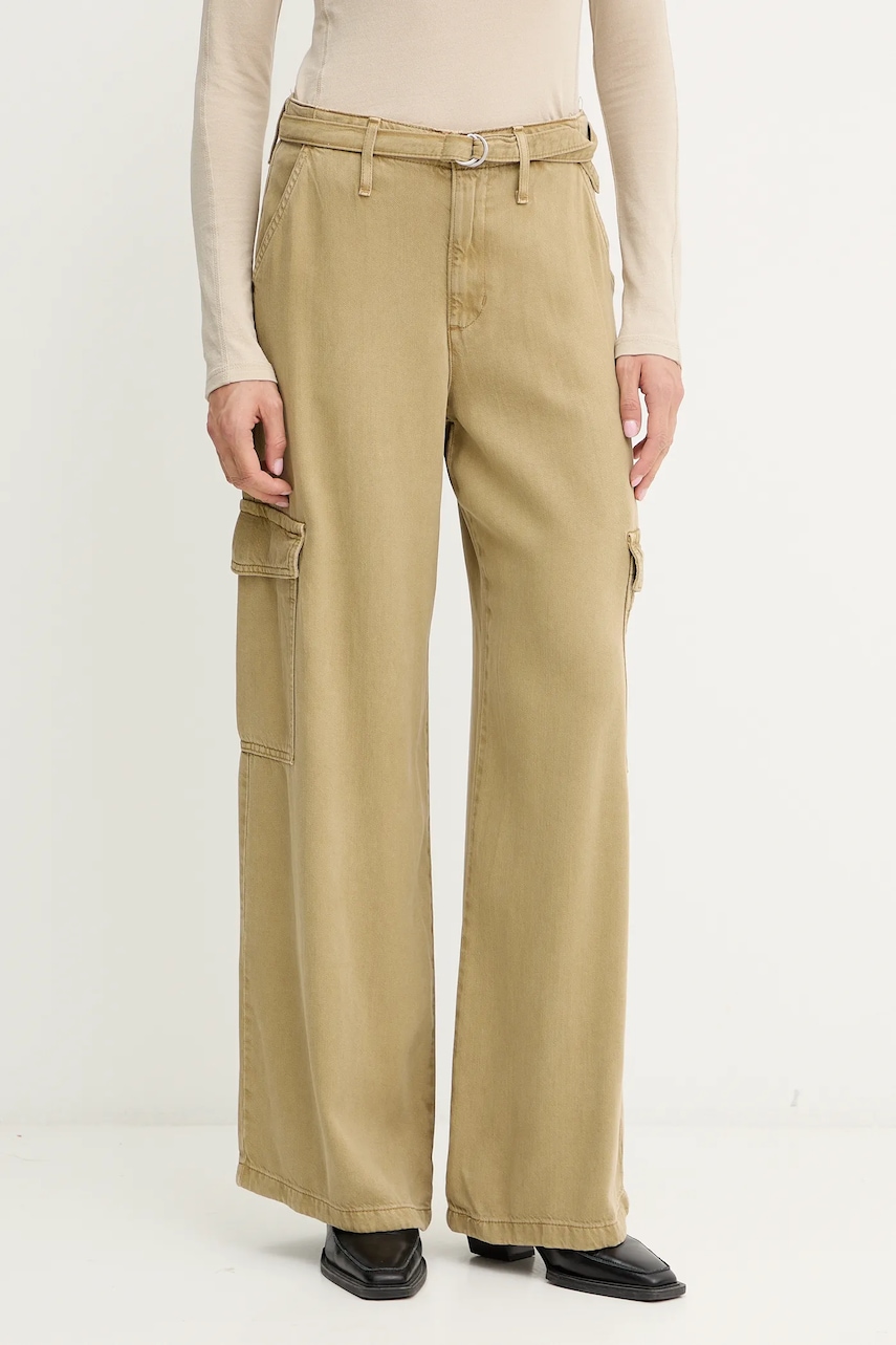 Kalhoty Levi's BAGGY DAD CARGO dámské, zelená barva, široké, medium waist, 003IN.0005