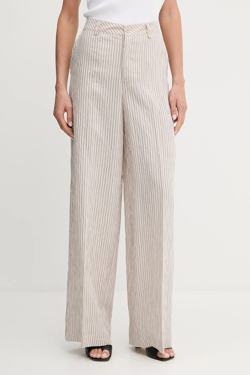 Kalhoty Liu Jo dámské, béžová barva, široké, high waist, WA5399.T4305