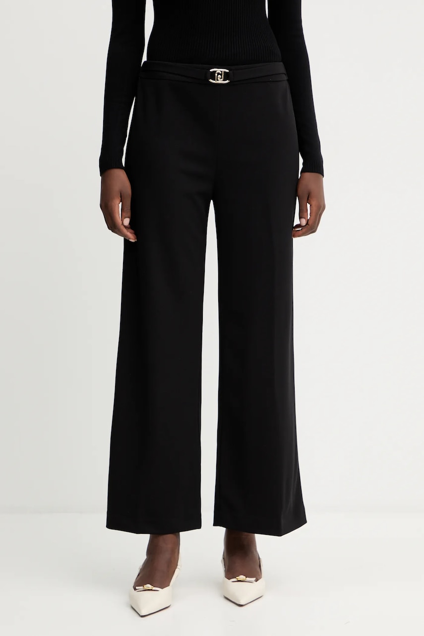 Kalhoty Liu Jo dámské, černá barva, široké, high waist, MF5260 J1930