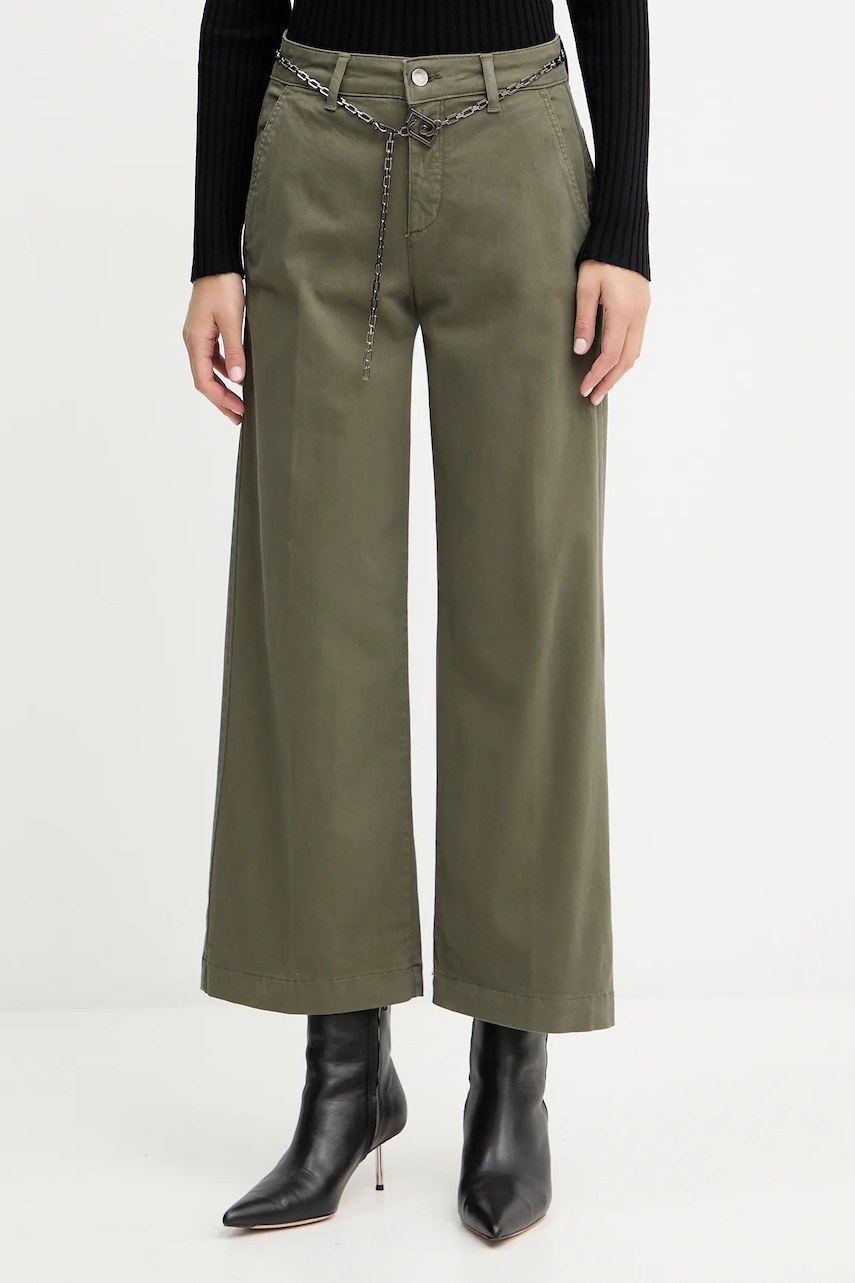 Kalhoty Liu Jo dámské, zelená barva, široké, high waist, MF5406 T8191
