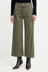 Kalhoty Liu Jo dámské, zelená barva, široké, high waist, MF5406 T8191