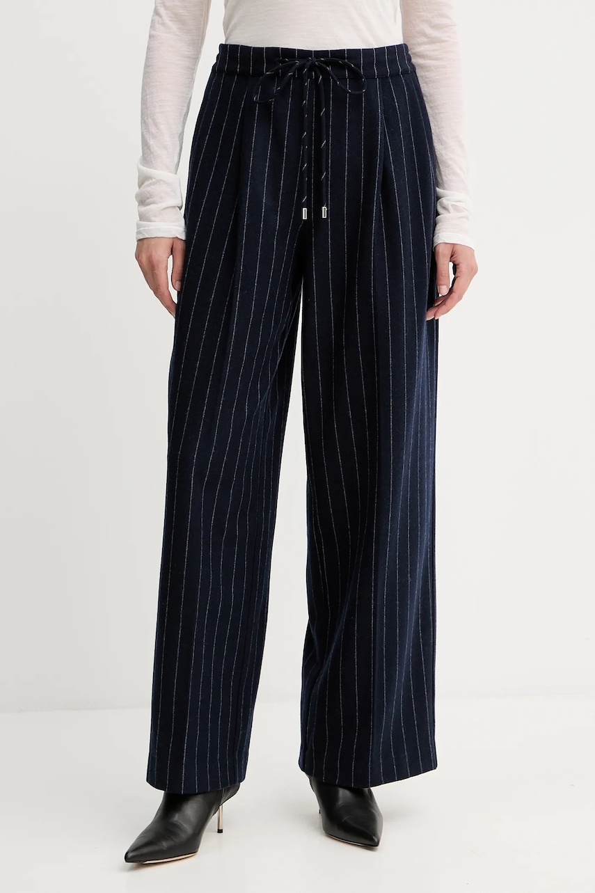 Kalhoty Liviana Conti dámské, tmavomodrá barva, široké, high waist, F5WL32