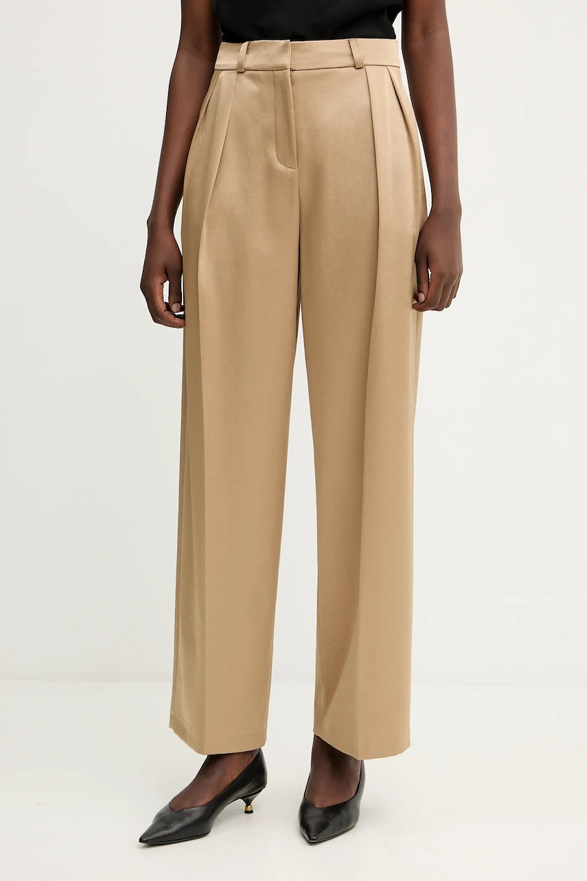 Kalhoty Liviana Conti dámské, zelená barva, široké, high waist, F5WS80