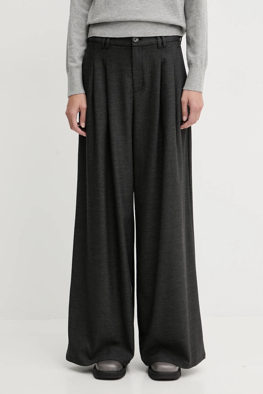 Kalhoty Marc O'Polo dámské, šedá barva, široké, high waist, 5000007653