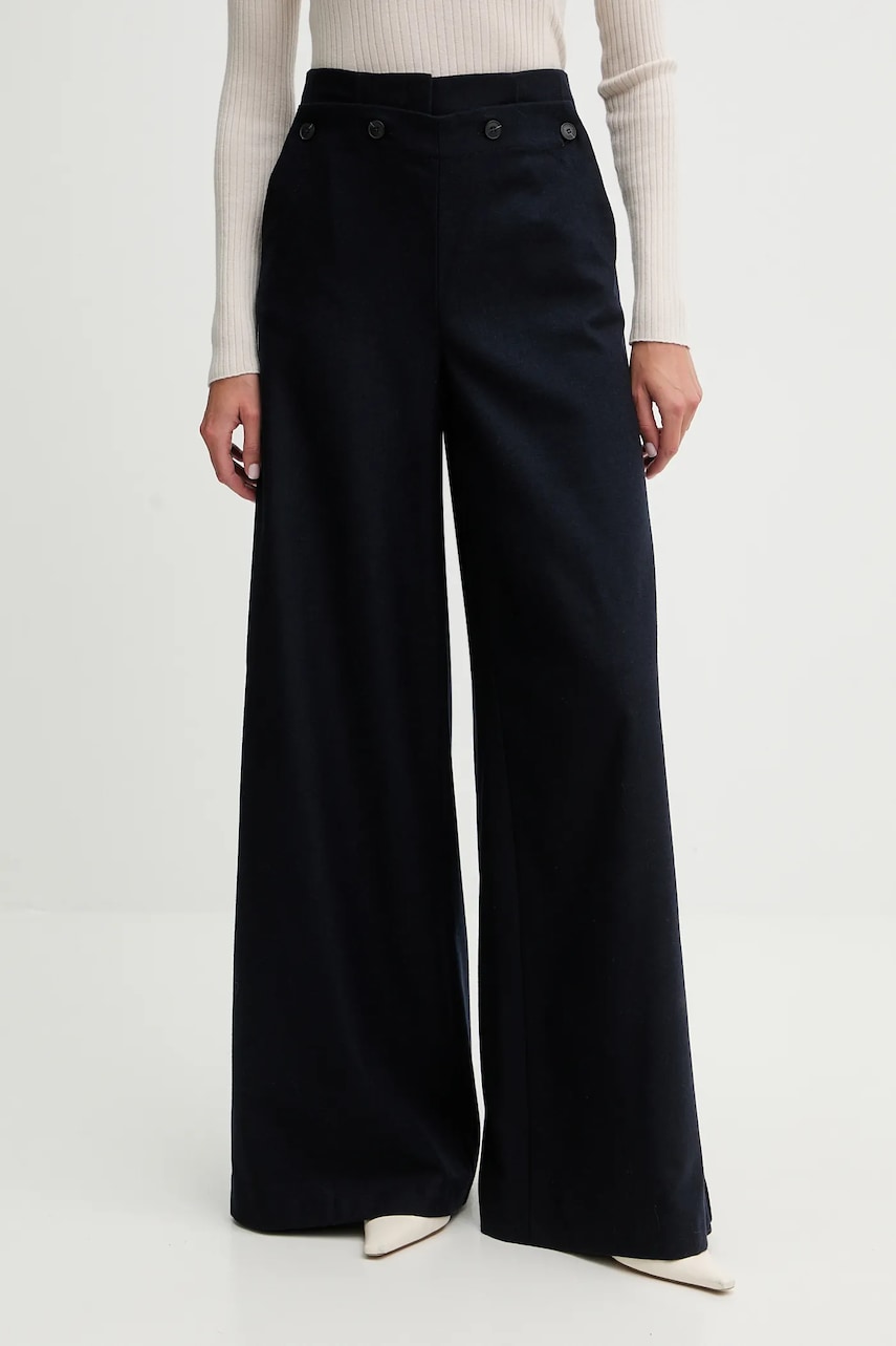 Kalhoty MAX&Co. dámské, tmavomodrá barva, široké, high waist, 2526136124200