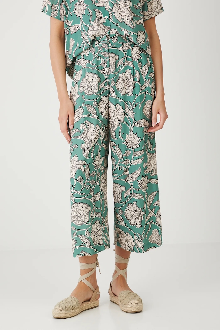 Kalhoty Medicine dámské, tyrkysová barva, široké, high waist