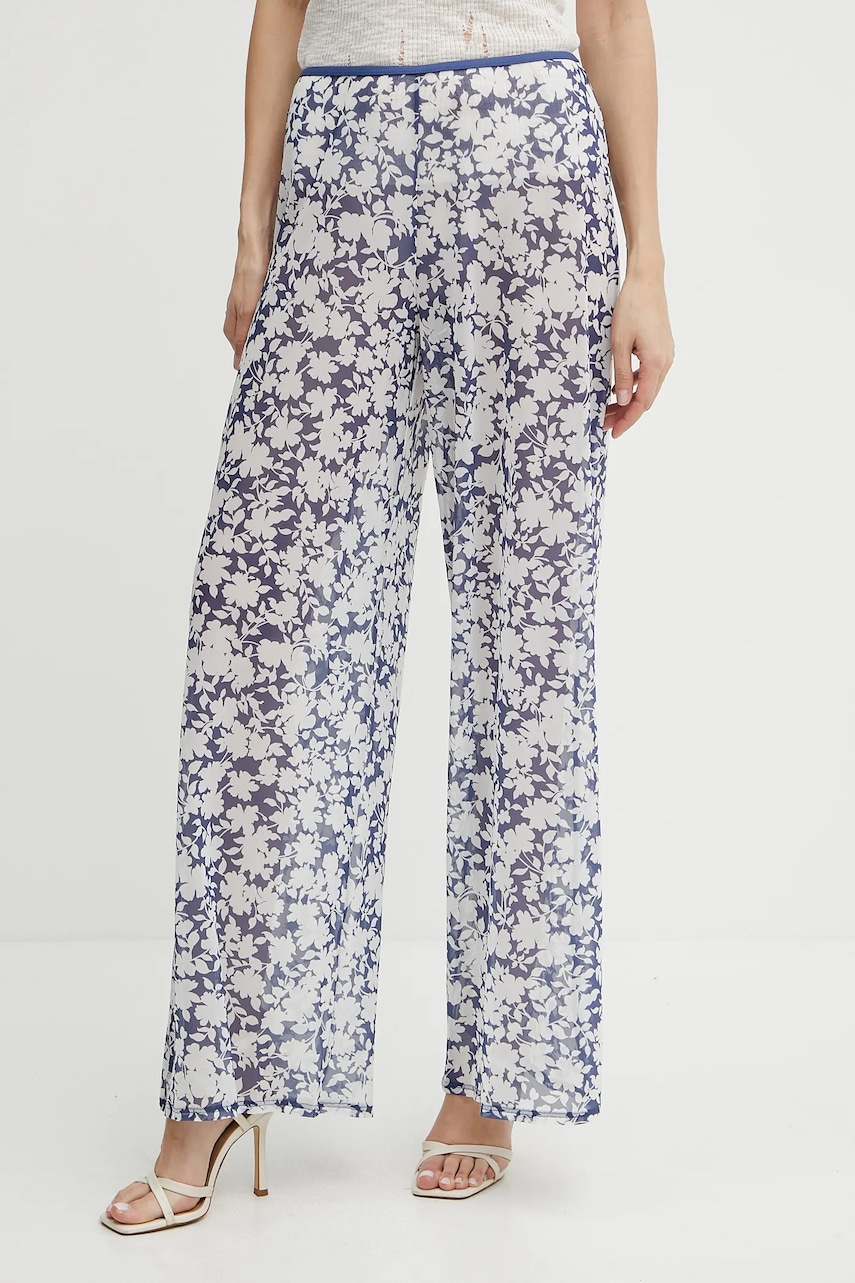 Kalhoty MICHAEL Michael Kors dámské, tmavomodrá barva, high waist, MM55128