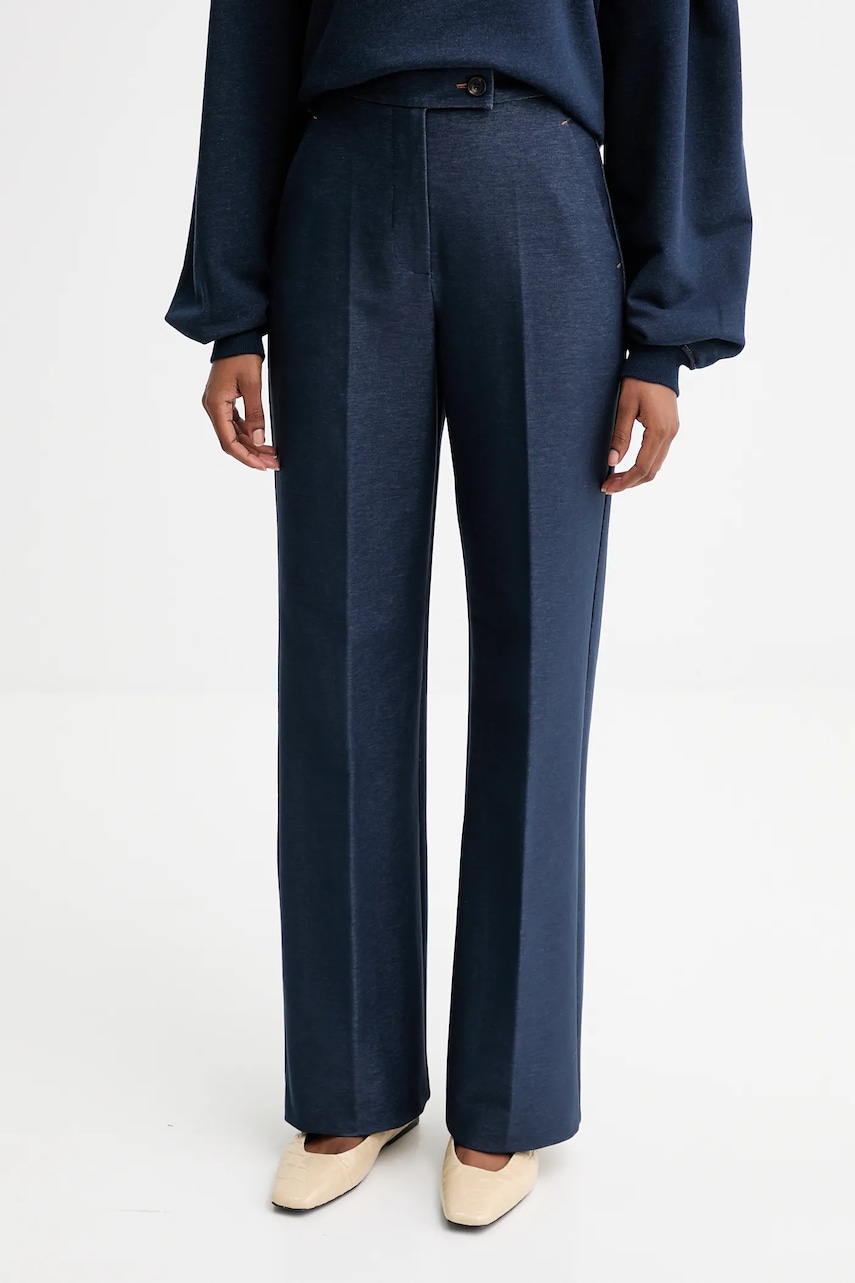 Kalhoty MM ULIVO dámské, tmavomodrá barva, high waist, 2526786027600