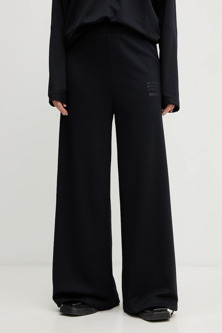 Kalhoty MM6 Maison Margiela x Salomon dámské, černá barva, široké, high waist, S52KA0552.M20139.899