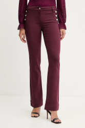 Kalhoty Morgan dámské, vínová barva, zvony, medium waist, PLUMI