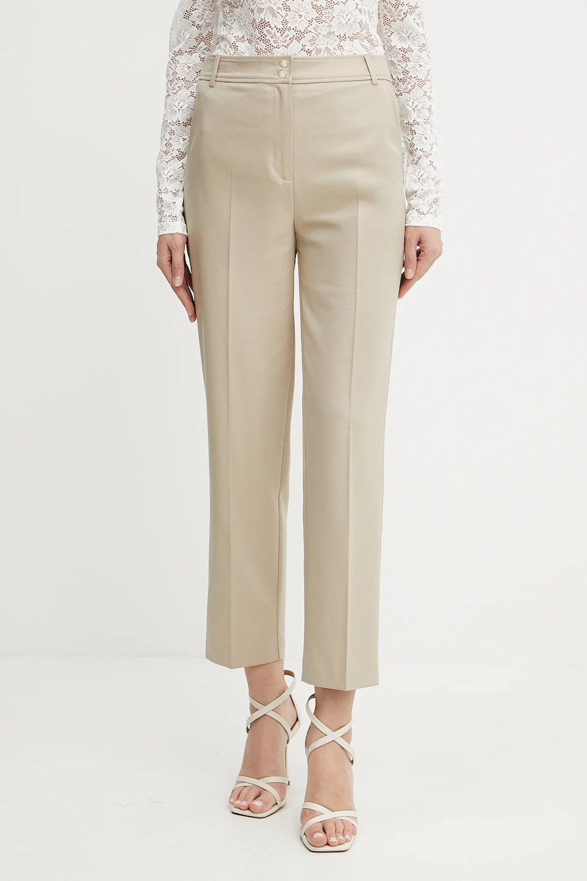 Kalhoty Morgan PLUX.F dámské, béžová barva, high waist, PLUX.F