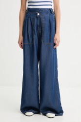 Kalhoty MUNTHE PAYTEN dámské, modrá barva, široké, high waist, 252142525207